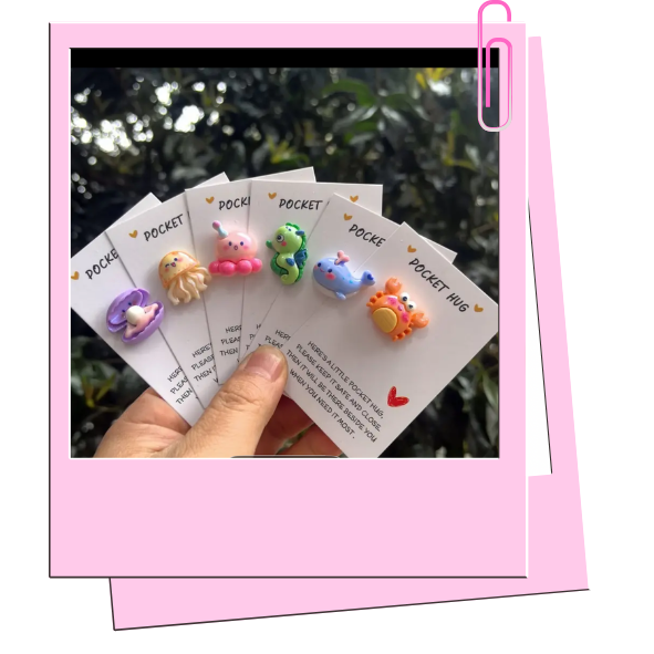 Sea Creature Pocket Hugs from Cheer Vibes with Jellyfish, Seahorse, Crab, Octopus, Oyster and Whale design choices