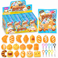 Bakery mystery slow-rising pastry squishy keychain 4–6cm with surprise bread and croissant designs, one keychain in each blind pack; original product photograph