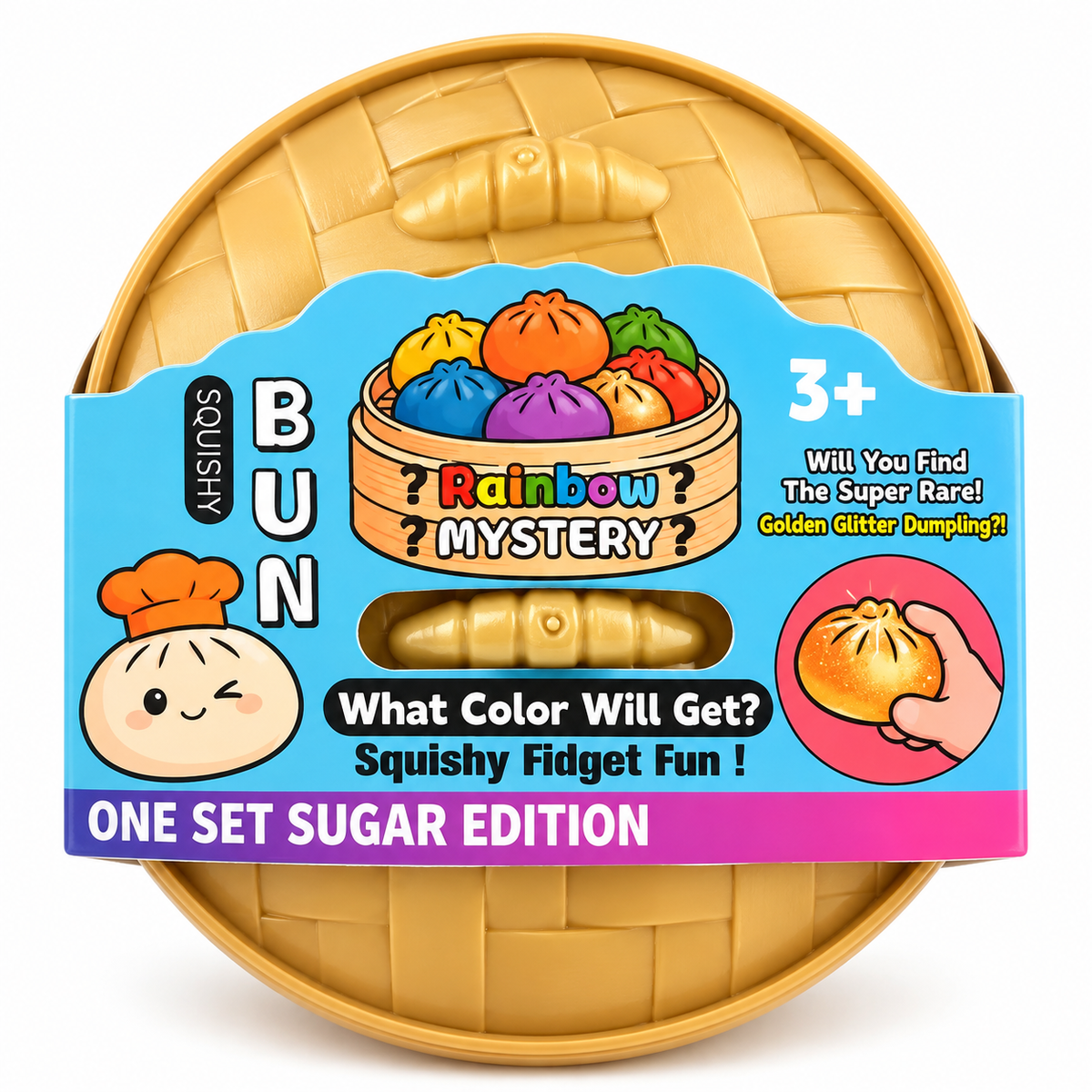 Rainbow Mystery Squishy Bun Sugar Edition – 4 Pack Glitter Dumpling Fidget Toys
