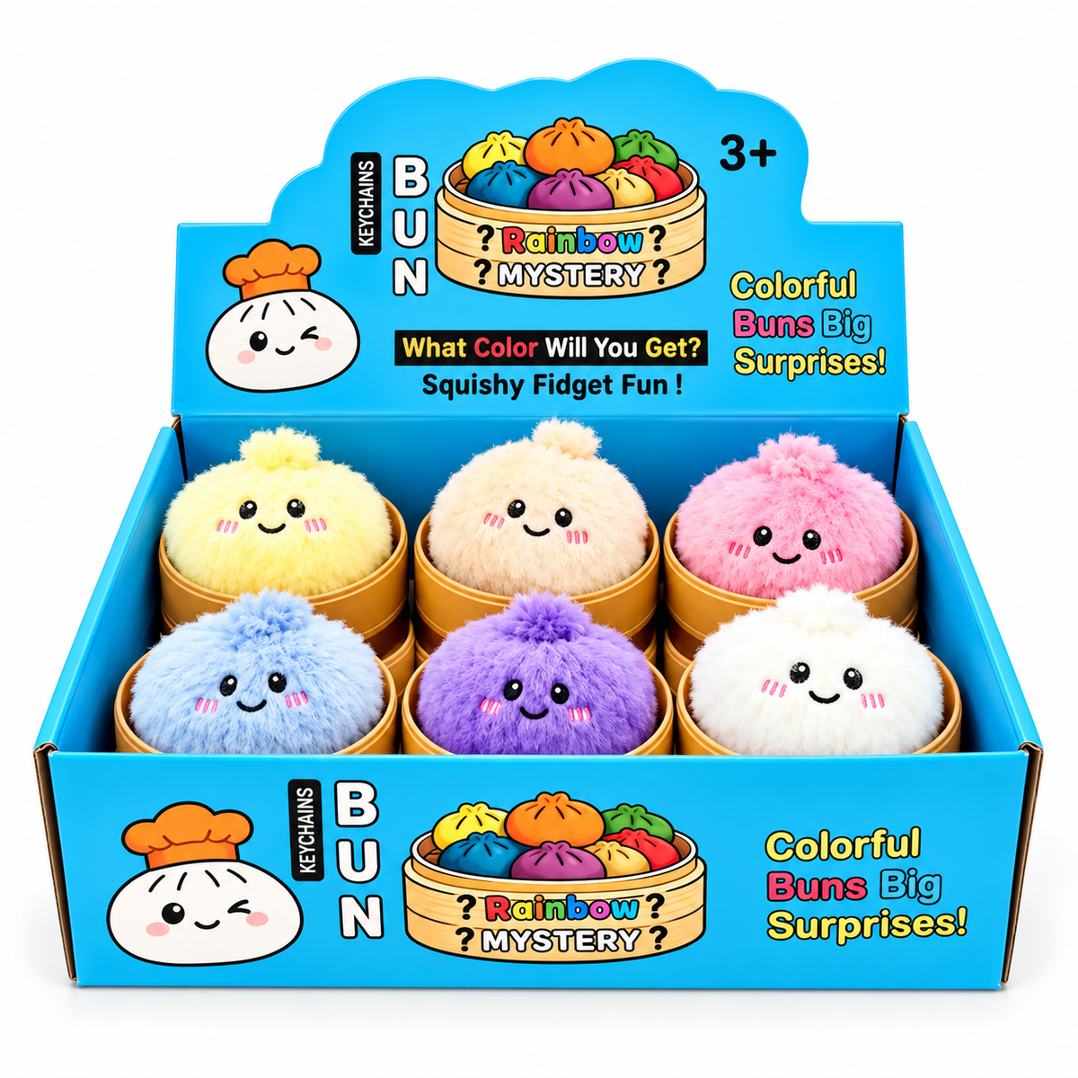 Rainbow Mystery Fluffy Squishy Bun – Kawaii Sensory Fidget Toy