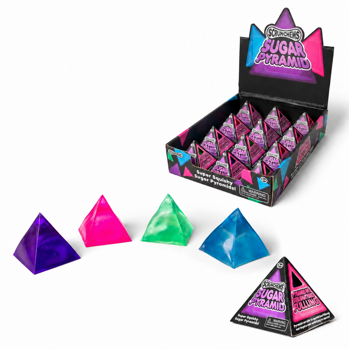Scrunchems Sugar Pyramid Assorted - colourful pyramid-shaped squishy sensory gel fidget toy