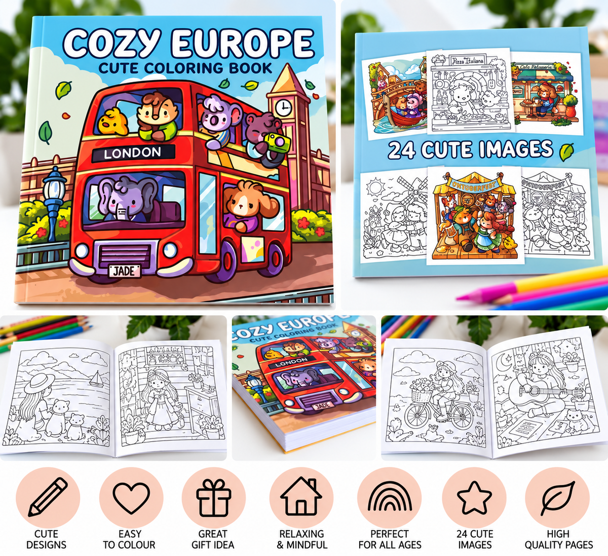 Cozy Europe – Cute Colouring Book | 24 Designs