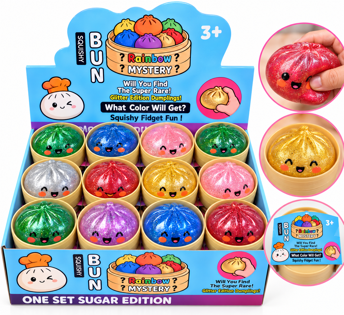 Kawaii Mystery Squishy Bao Bun 5.5cm – Glitter Dumpling Fidget Toy