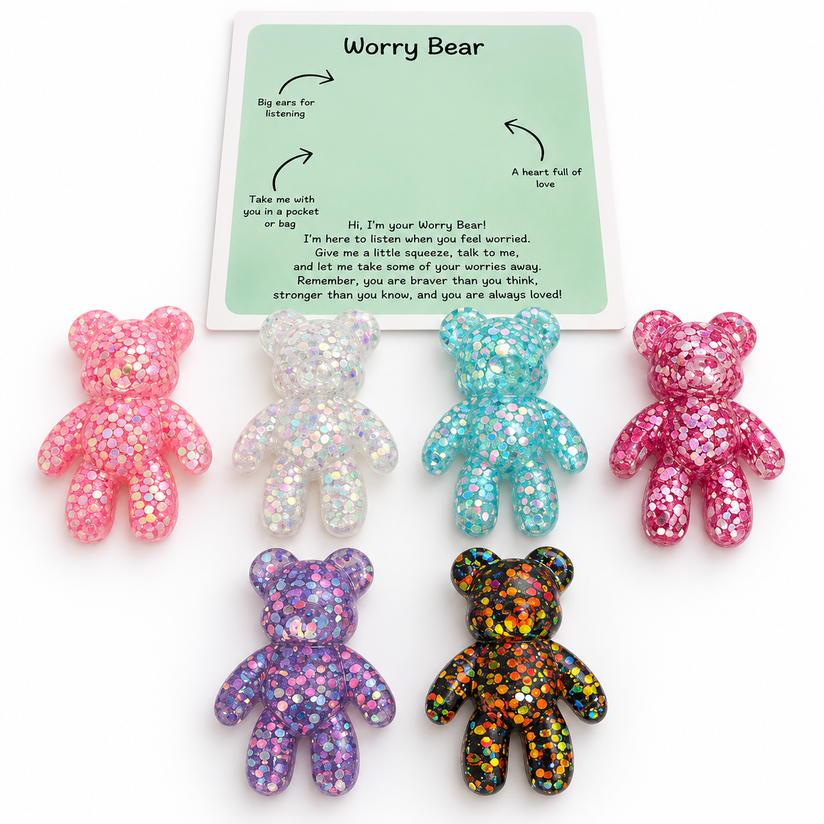 Bear Pocket Hug mini bear keepsake gift in Baby Pink, Blue, Clear, Dark, Pink and Purple from Cheer Vibes