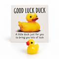 Yellow Good Luck Duck Pocket Hug mini yellow duck keepsake gift by Cheer Vibes, on its good luck presentation card