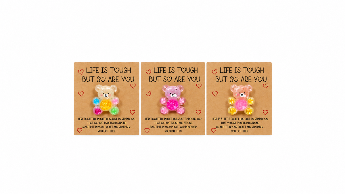 Bear Pocket Hug from Cheer Vibes with Multi, Pink and Pink & Yellow mini bear keepsake colour options