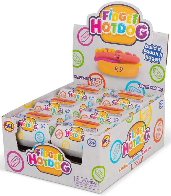 Fidget Hotdog six-piece squishy stackable sensory toy with soft detachable hot dog layers