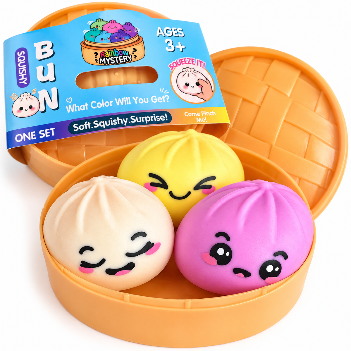 Mystery Squishy Bao Buns – 3 Pack Basket Set 5.5cm