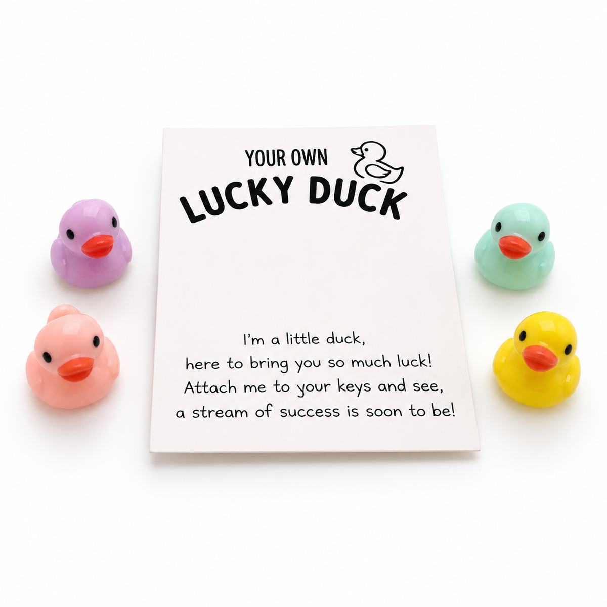 Lucky Duck Pocket Hug mini good luck duck keepsakes from Cheer Vibes in Mint, Peach, Purple and Yellow