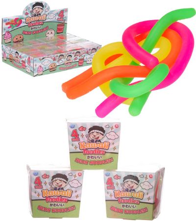Kawaii Neon Noodles Fidget Toy 4 Pack In Carry Box