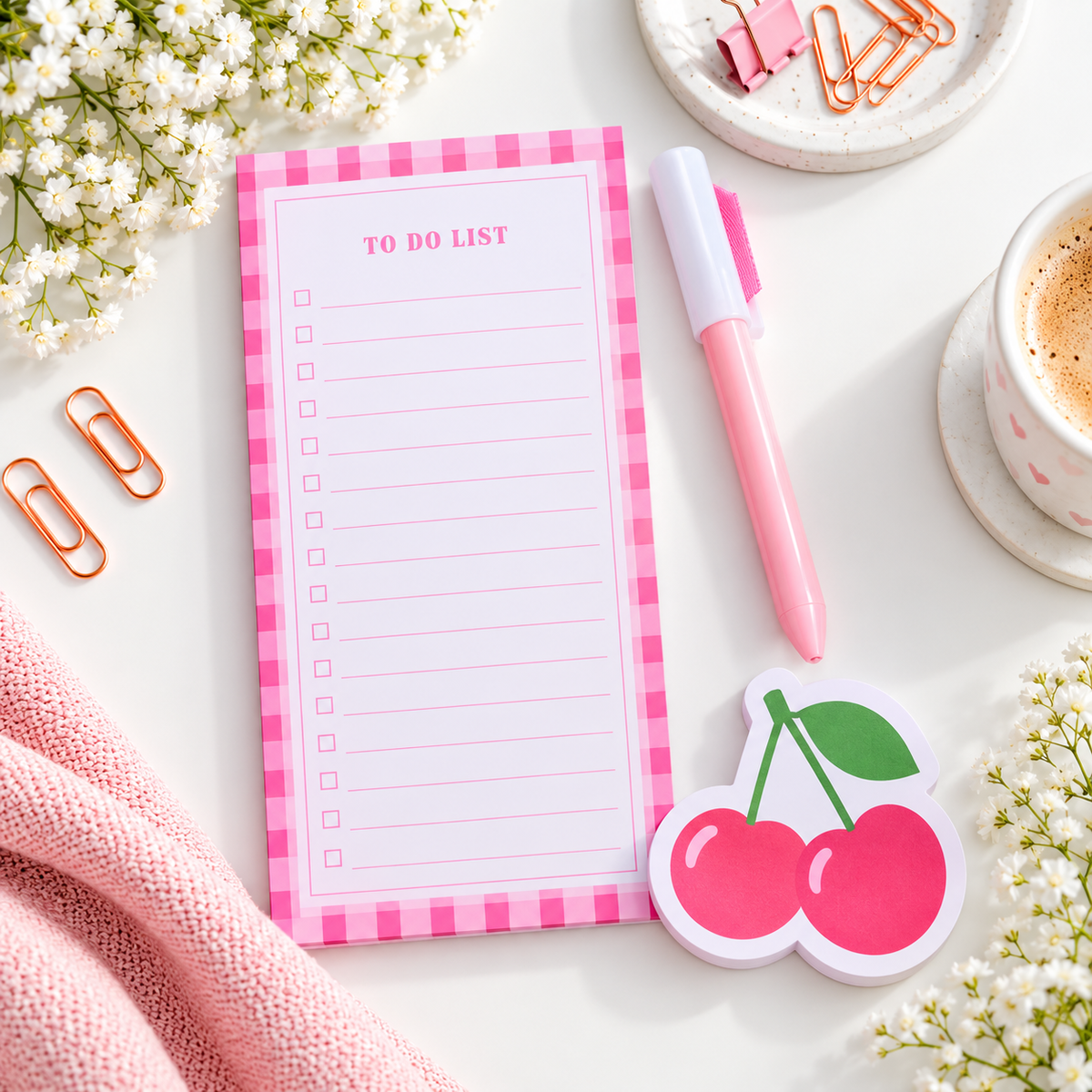 Cherry Magnetic To-Do List Set – Sticky Notes & Pen