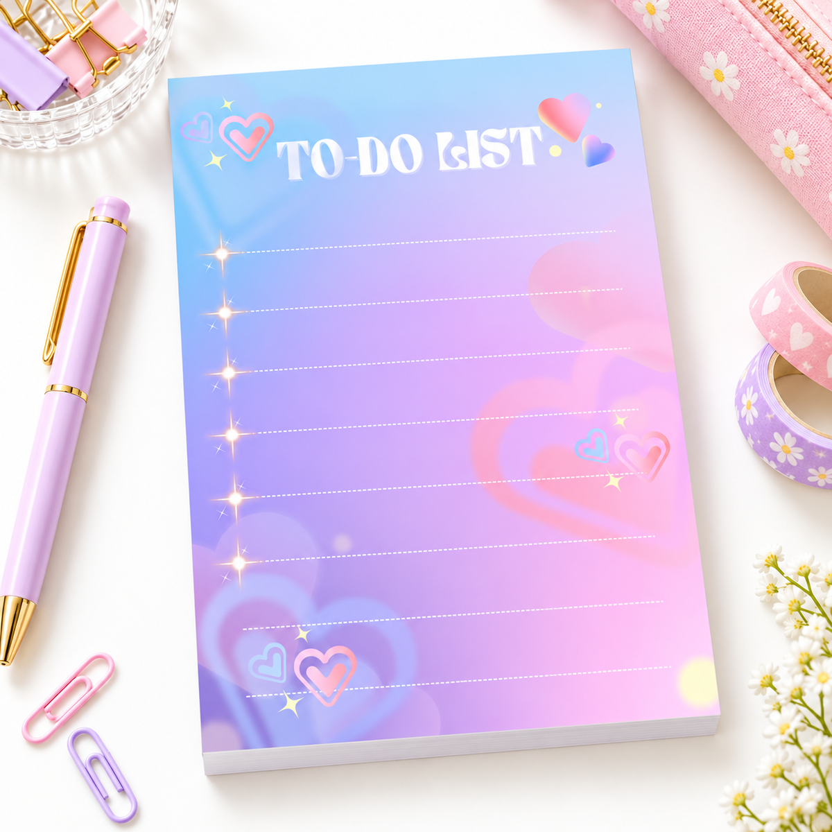 A6 Pastel To-Do List Notepad – Cute Rainbow Heart & Sparkle Mini Planner