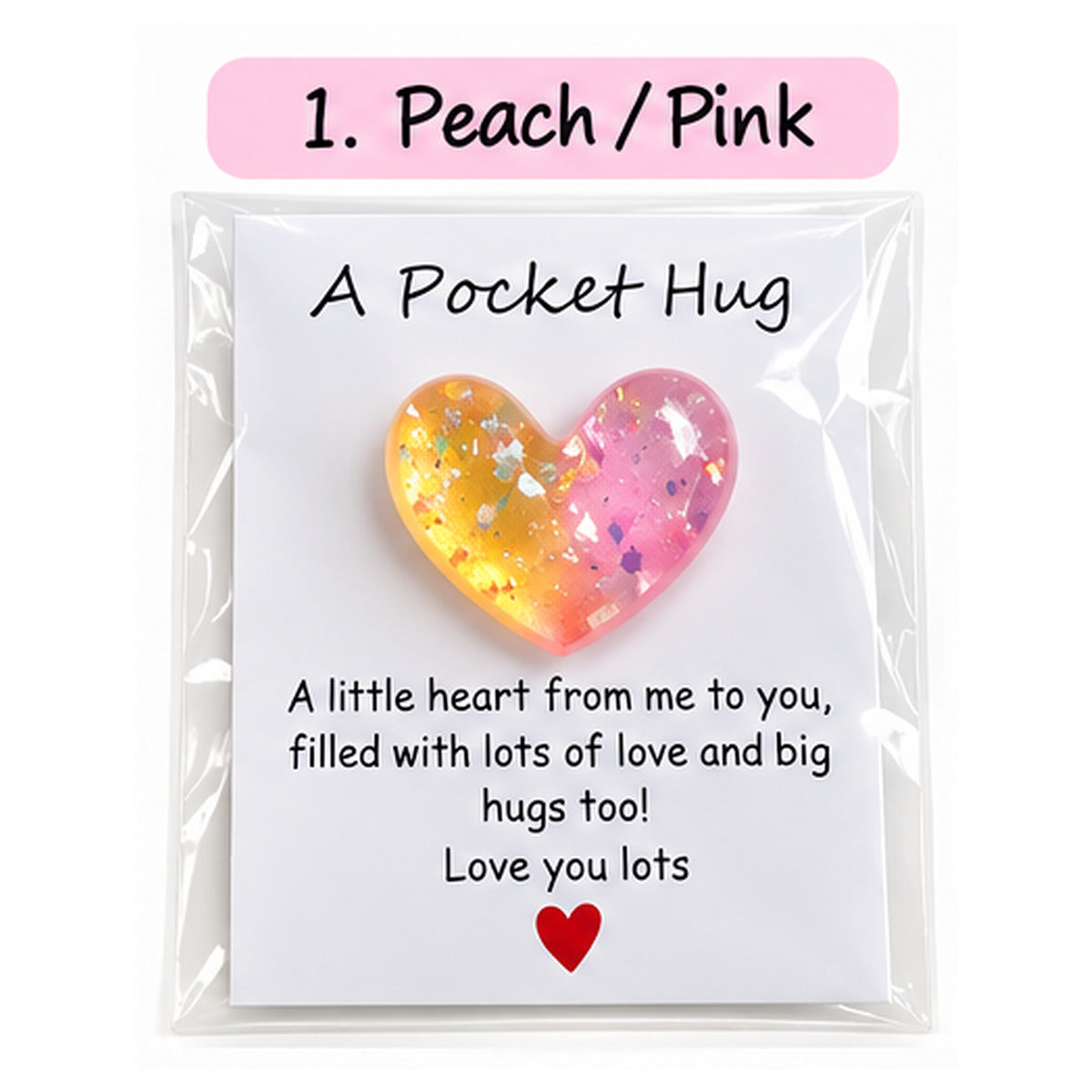 Cheer Vibes Colourful Heart Pocket Hug, Peach and Pink, with sentiment card