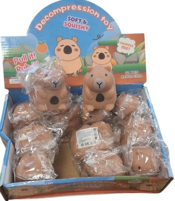 Squishy Capybara 7 x 5cm – individually wrapped soft brown capybara squeezable toy in original cardboard display