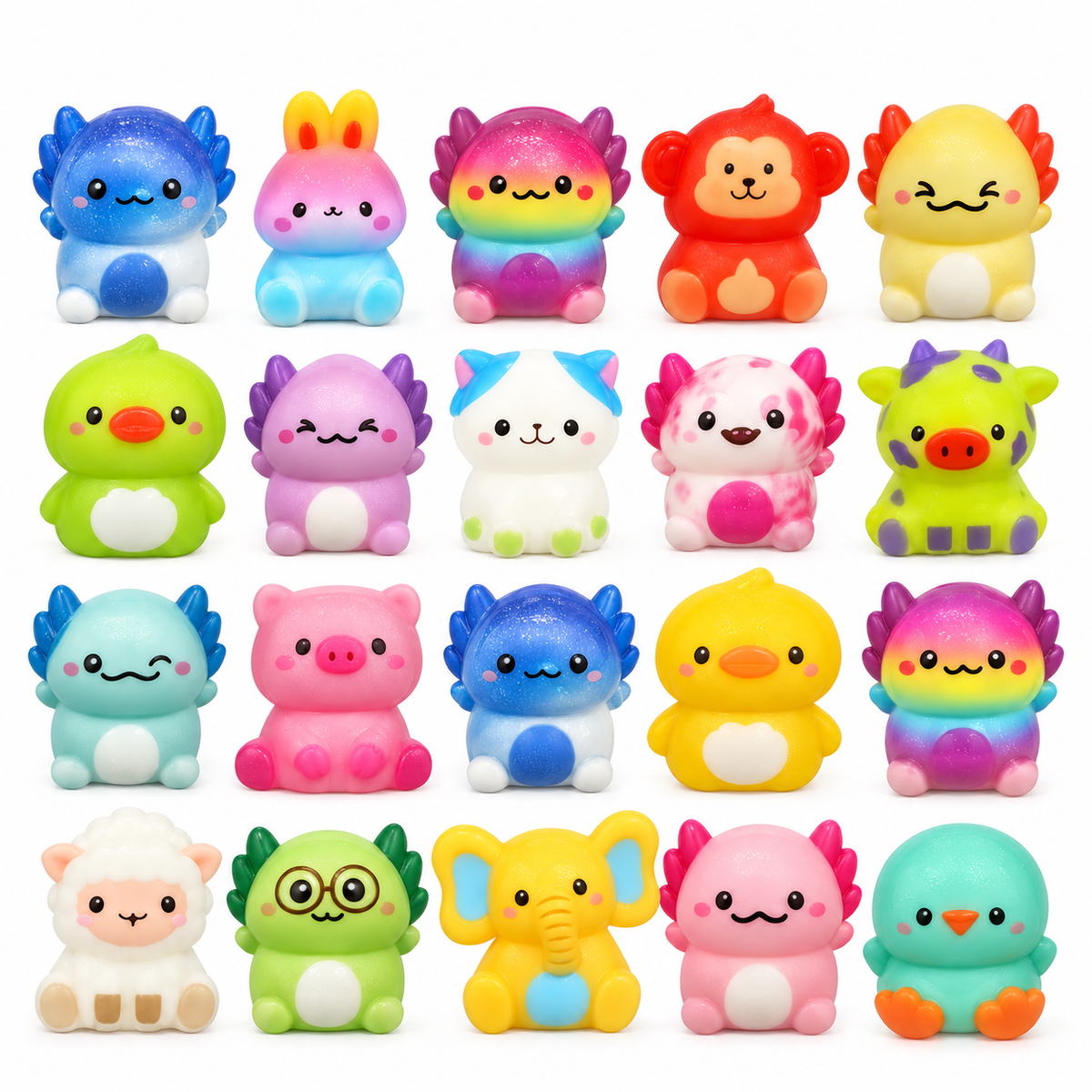 20 kawaii animal squishy designs, one design supplied at random