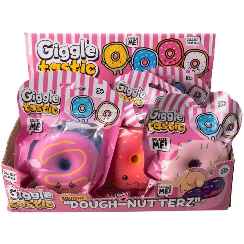 GiggleTastic Dough-Nutterz original wholesale display showing assorted designs – sold individually