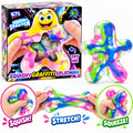 KTL Squish & Stretch Graffiti Splatman in rainbow graffiti colours, product box and demonstrations of stretching, squishing and squeezing; one toy supplied