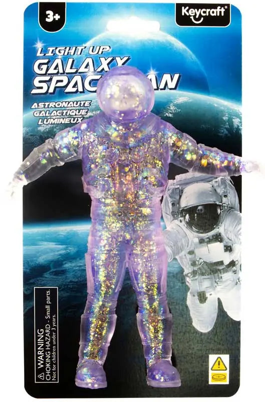 Light Up Galaxy Spaceman sensory toy assorted Green and Purple glitter filled astronaut fidget toy