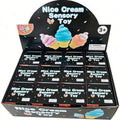 Nice Cream Sensory Toy original product display and individual boxes showing colourful swirled ice cream squishy designs; one toy supplied in a random design