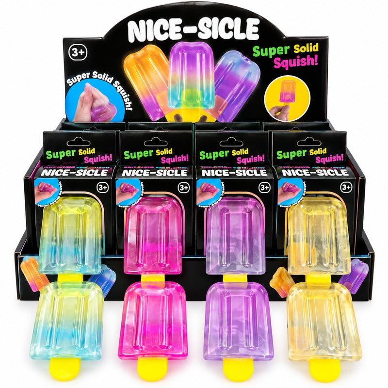 Nice-Sicle Squishy Lolly colourful assorted ice lolly squeeze toy with packaging and display