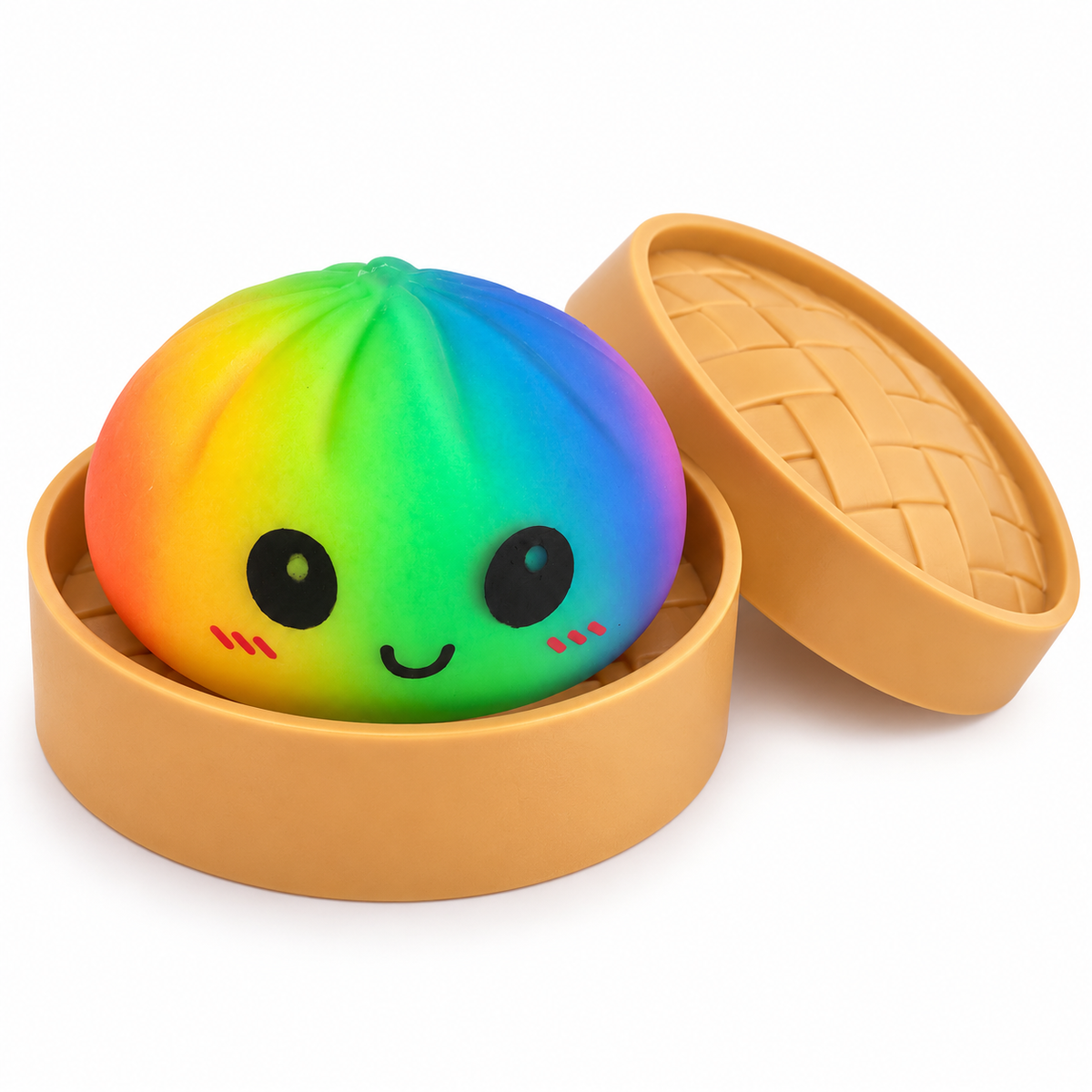 Rainbow dumpling squishy in steamer basket