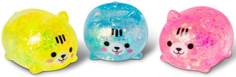 Scrunchems Diddy Sugar Squishy Kitties - three sparkly cat-shaped sensory fidget toys