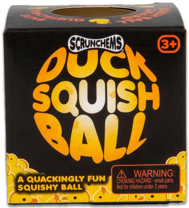 Scrunchems Duck Squish Ball - clear sensory fidget filled with yellow duck slices and one miniature duck