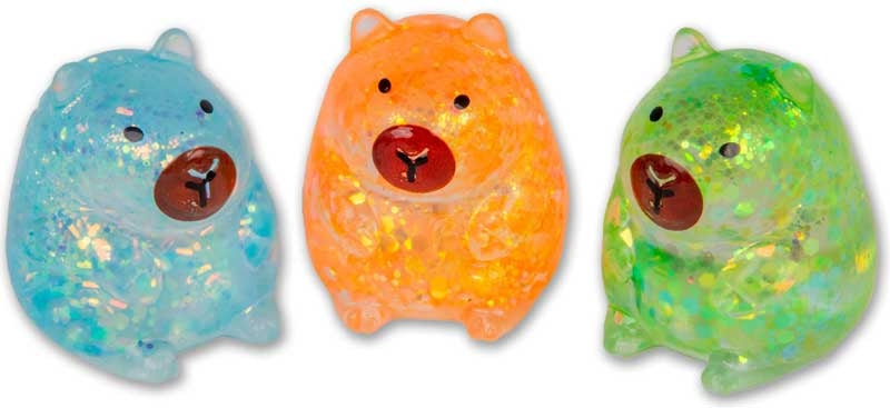 Scrunchems Mini Sugar Capybaras three-pack with soft squeezable sugar gel texture, assorted mini capybara toys