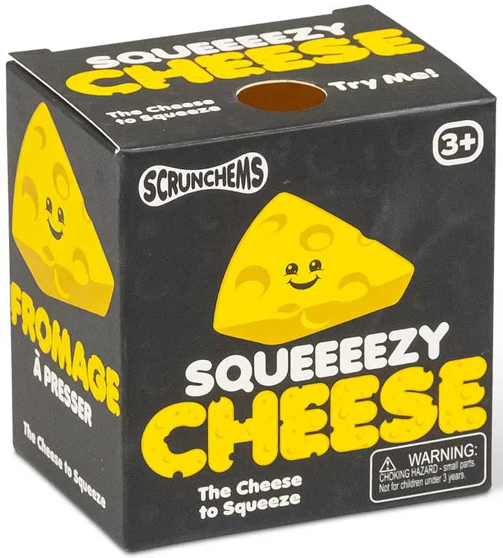 Scrunchems Squeezy Cheese yellow smiling cheese wedge squishy fidget toy