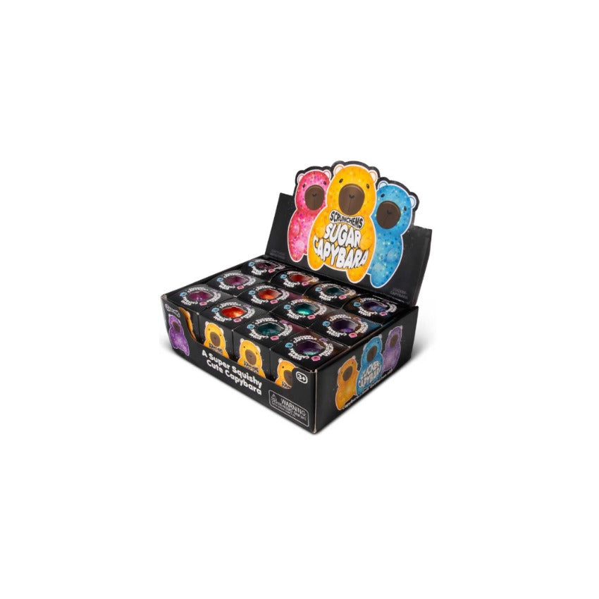 Scrunchems Sugar Capybara assorted glittery squishy toys in four colours; wholesale display shown, one capybara supplied per purchase