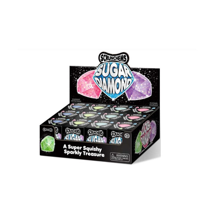Scrunchems Sugar Diamond assorted sparkly sensory squishies in pink purple green and blue – one randomly assorted diamond supplied