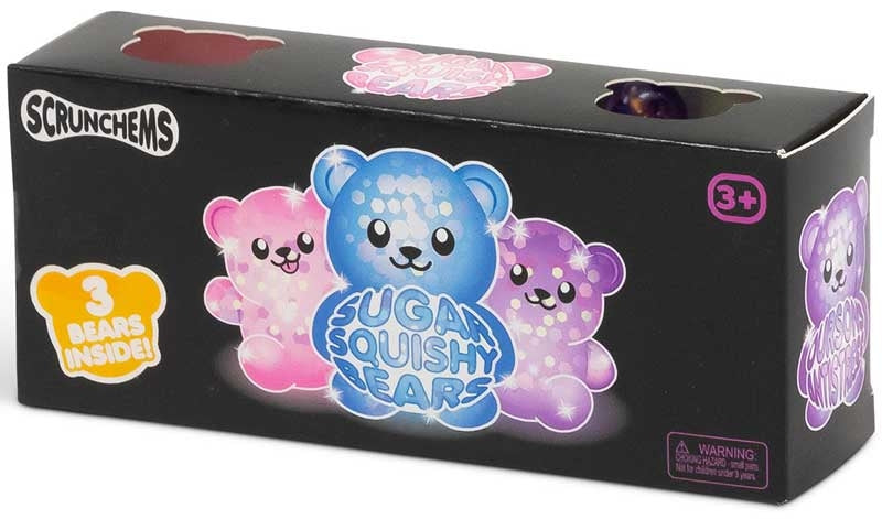 Scrunchems Sugar Diddy Bears pack of 3 glitter bear-shaped squishy sensory toys, assorted colours