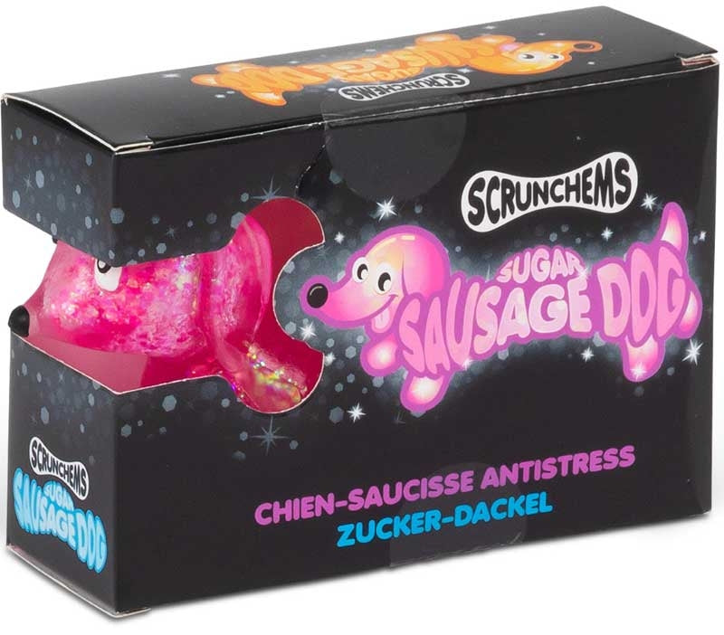 Scrunchems Sugar Sausage Dog Assorted – colourful glittery dachshund sensory squishy toy