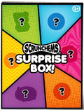 Scrunchems Surprise Box with six squishy sensory toys in tear-open compartments