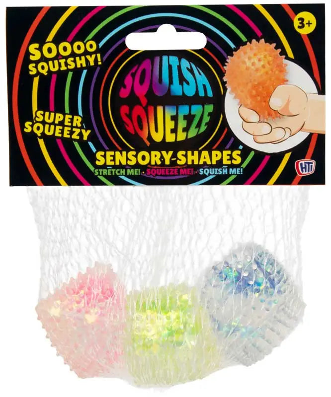 Squish Squeeze Sensory Shapes 3 Pack – assorted bright coloured textured sensory toy shapes