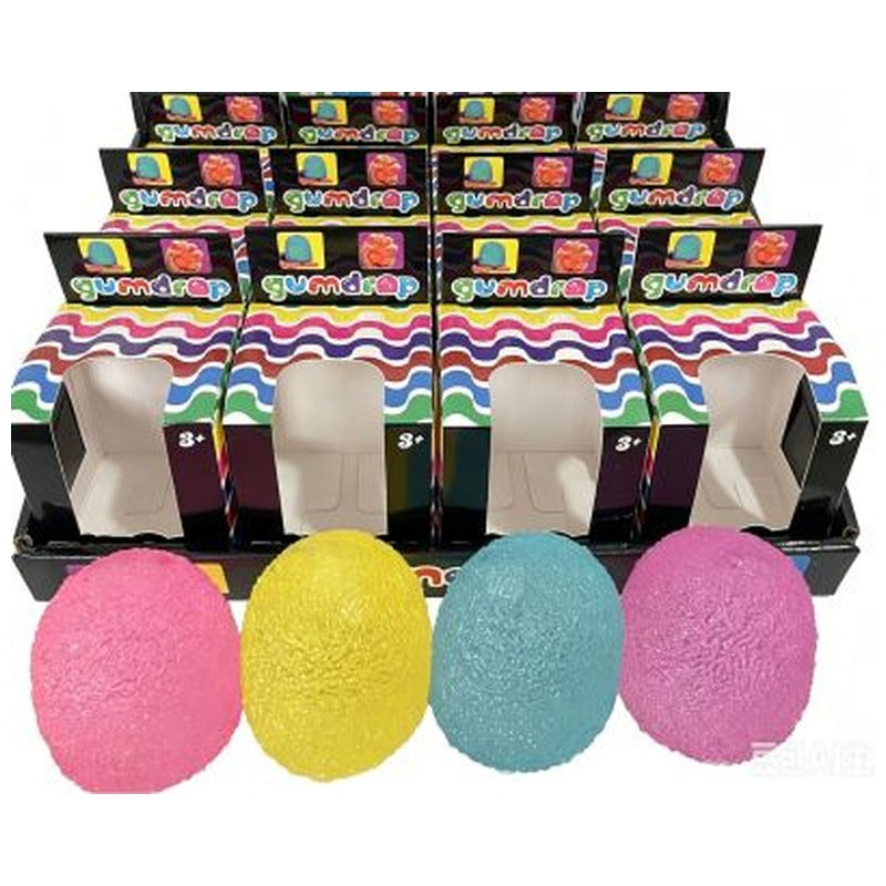 Sugar Squishy Gum Drop assorted pink yellow blue and purple textured squeeze toys – one randomly selected colour supplied; original product photo